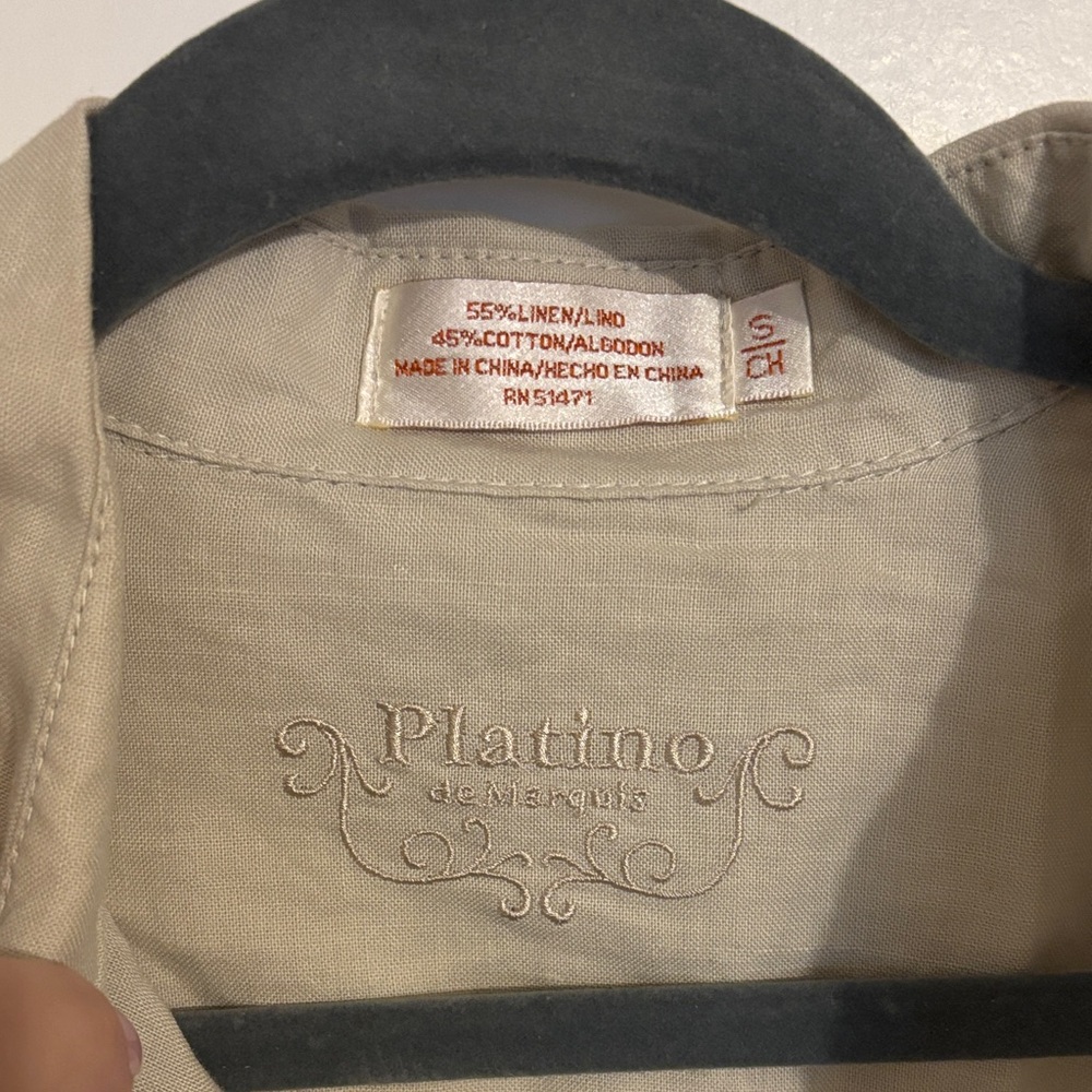 Men's Beige Short Sleeve Button Down Shirt - Picture 2 of 5